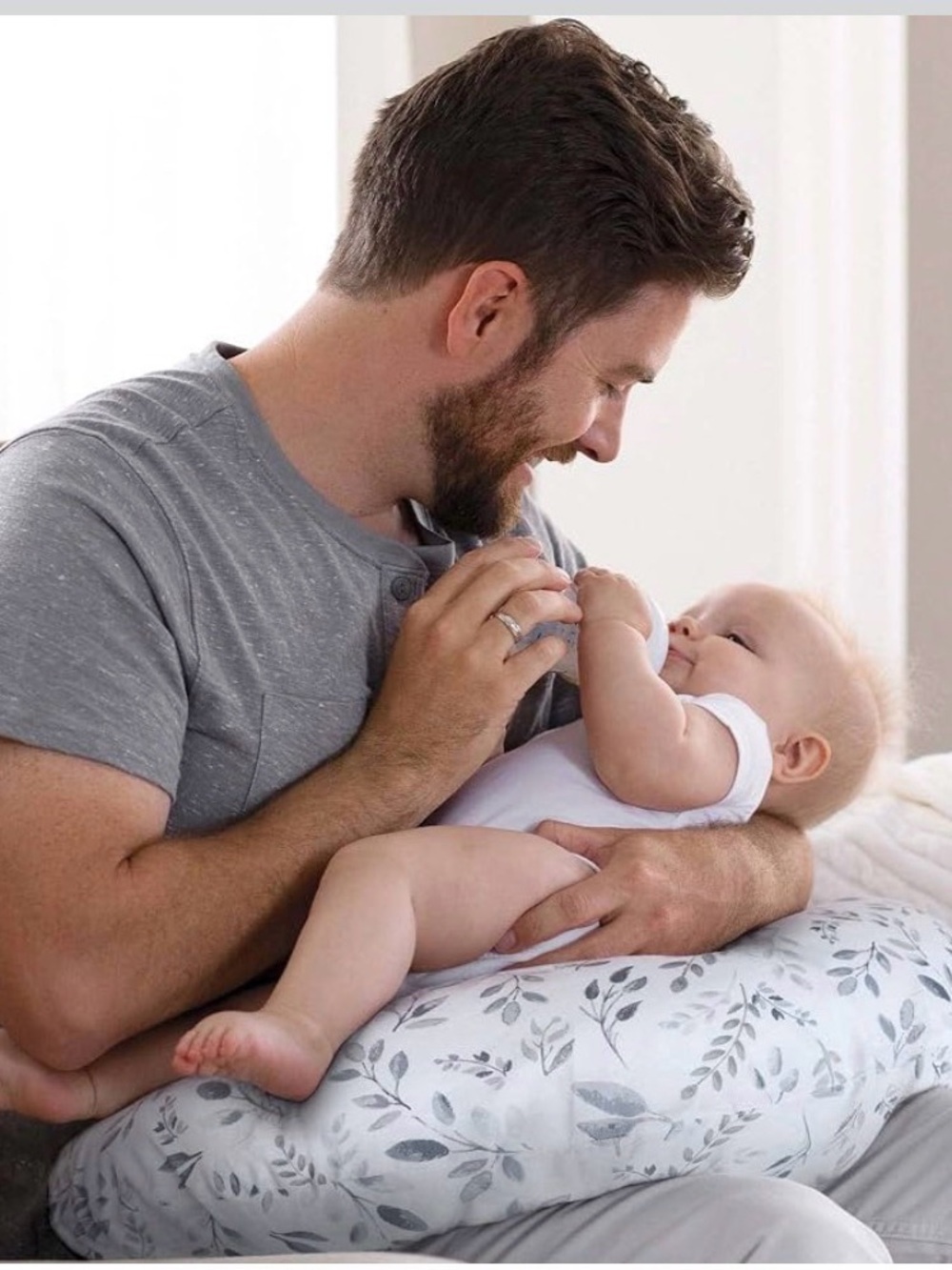 Boppy Nursing Pillow - Neutral Leaf Print - White and Gray